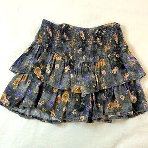 Zara Girls Pull-on Skort Size 10 Charcoal with purple & orange floral detail